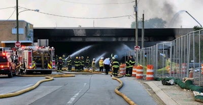 Firefighters at scene of I-95 fire and bridge collapse
