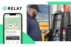 Collage of Relay app anddriver at fuel pump