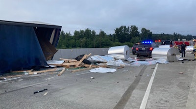 Tractor-trailer crash scene