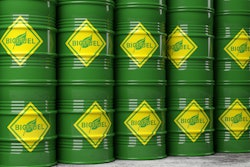 Stack of green barrels marked 'Biodiesel'
