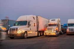 Tractor-trailers in parking lot