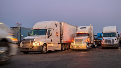 Tractor-trailers in parking lot