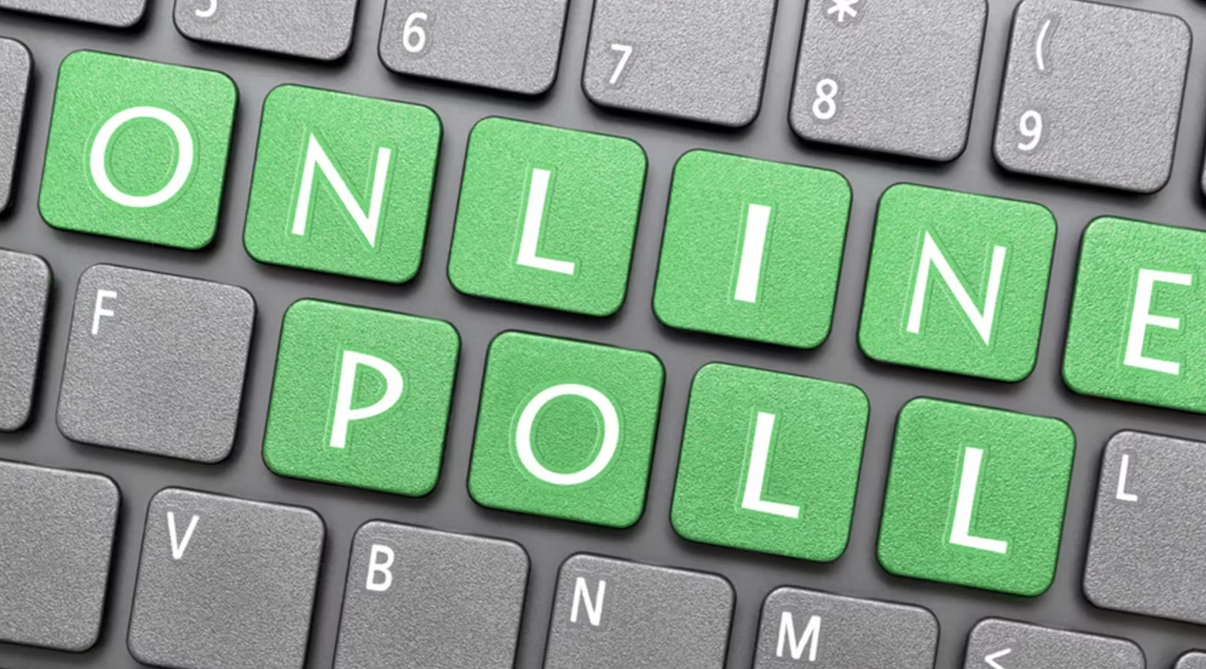 Computer keyboard with 'Online Poll' spelled out