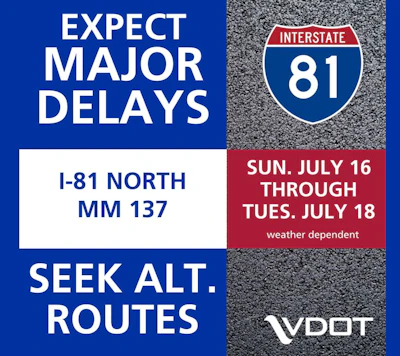 Expect Major Delays on I-81 sign
