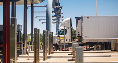 Tractor-trailer at a Pennsylvania Turnpike toll booth