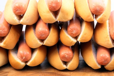 Stack of hot dogs in buns