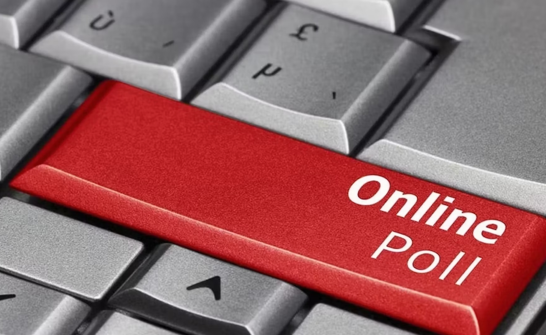Computer keyboard with 'Online Poll' on keys