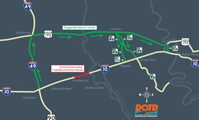 Map of I-10 repairs in Louisiana