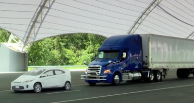 Tractor-trailer stopping for car