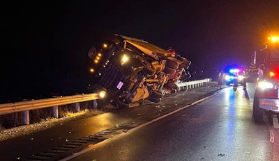 Truck on its side on I-96 in Michigan