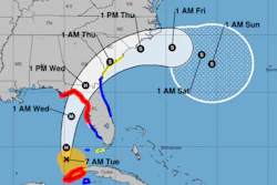 Weather map showing Hurricane Idalia's path