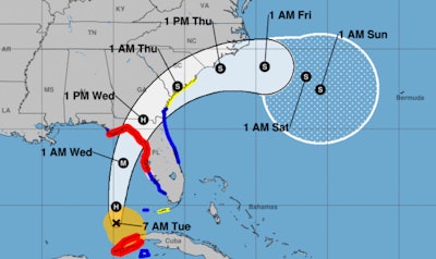 Weather map showing Hurricane Idalia's path