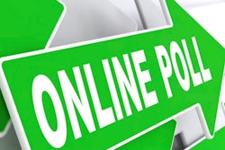 Green arrow sign with 'Online Poll' on it in white