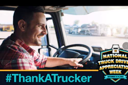 National Truck Driver Appreciation Week logo and trucker at the wheel
