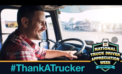 National Truck Driver Appreciation Week logo and trucker at the wheel