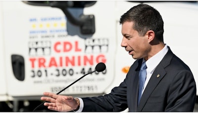 Transportation Secretary Pete Buttigieg speaks at Prince George’s County Community College