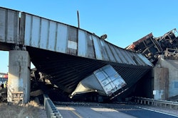 Collapsed railroad bridge on I-25 in Colorado