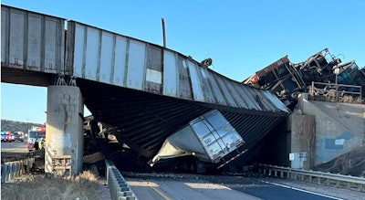 Collapsed railroad bridge on I-25 in Colorado