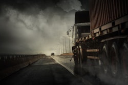 Tracor-trailer on the highway in a storm