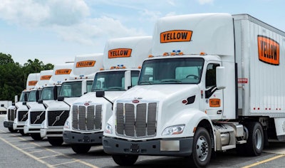 Row of Yellow's tractor-trailers