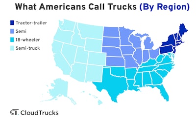 U.S. map showing what americans call trucks