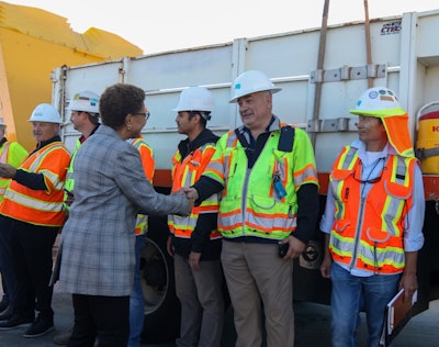 LA Mayor Karen Bass thanks workers who repaired the I-10 freeway