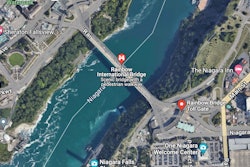 Overhead map of Rainbow Bridge between the U.S. and Canada