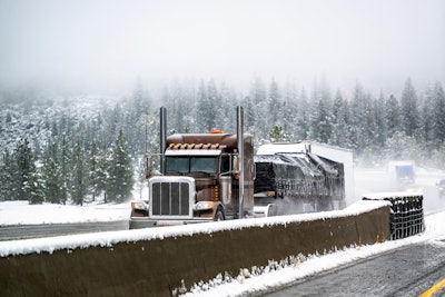 Tractor-0trailer on winter highway