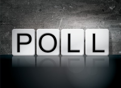 'Poll' in black type on white blocks