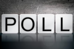 'POLL' in white tiles on black background