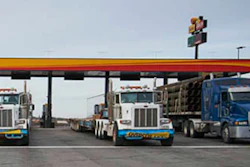 Tractor-trailers at fuel island