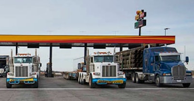 Tractor-trailers at fuel island