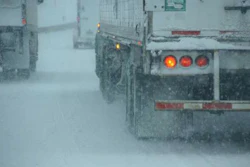 Tractor-trailers in snow