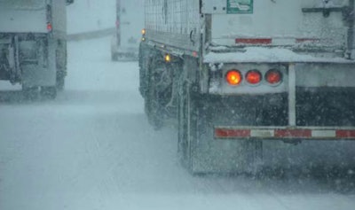 Tractor-trailers in snow