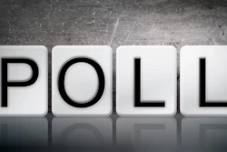 'POLL' in black letters on white tiles