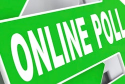 Online poll in white on green arrow
