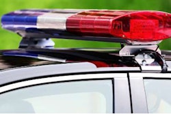 Red and blue lights on police car