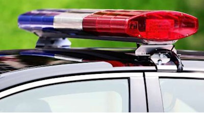 Red and blue lights on police car