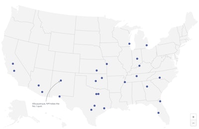 Map of cities with most dangerous drivers