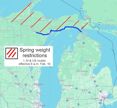 Michigan map with highway restrictions