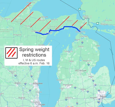 Michigan map with highway restrictions