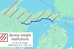 Map of Michigan with restricted highways marked