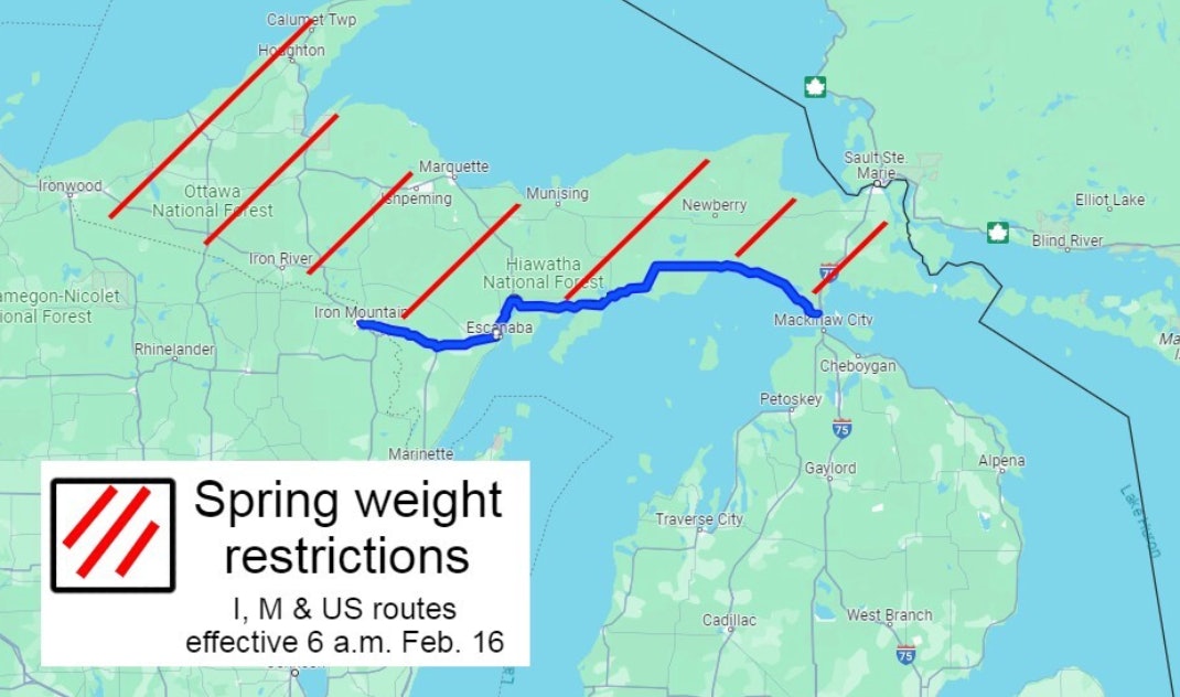 Michigan lifts spring weight restrictions on many of its highways