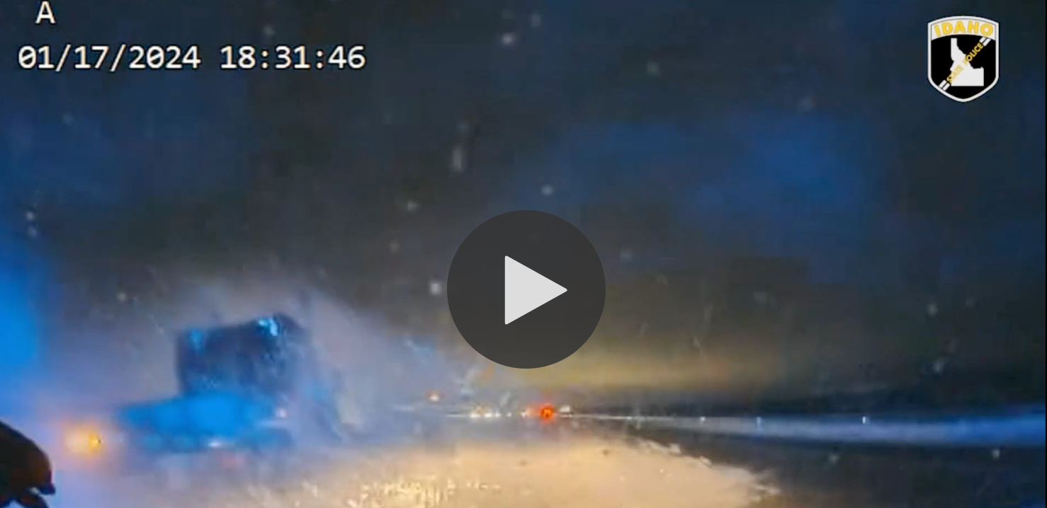 Tractor-trailer nearly misses Idaho state trooper
