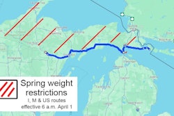 Map of Michigan with restricted highways marked