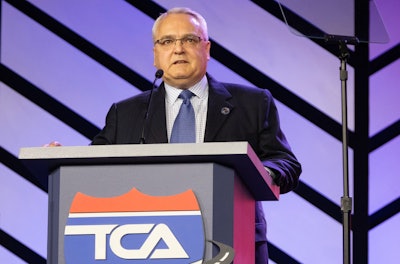 Garth Pitzel, director, safety and driver development at Bison Transport, speaks during TCA’s Truckload 2024 in Nashville
