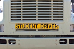 Big rig with 'student Driver' sign on front