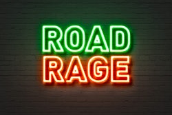 'Road Rage' in red and green on black background