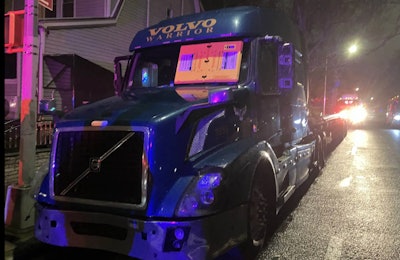 Class 8 truck with windshield boot attached