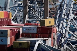 Containers being removed from Dali in Baltimore Harbor